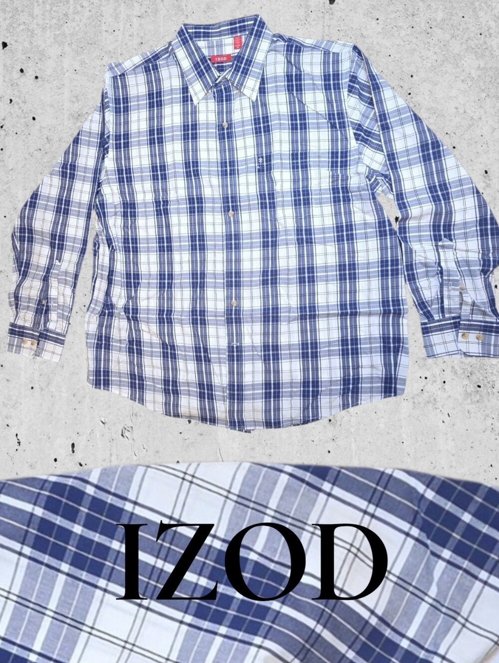 IZOD Blue White Plaid Button Down Long Sleeve Shirt Size XL EUC Business Work